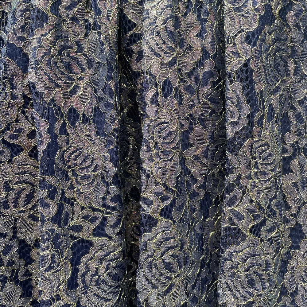 Navy Blue Mini Dress with Navy/Gold Lace Overlay - Picture 4 of 10